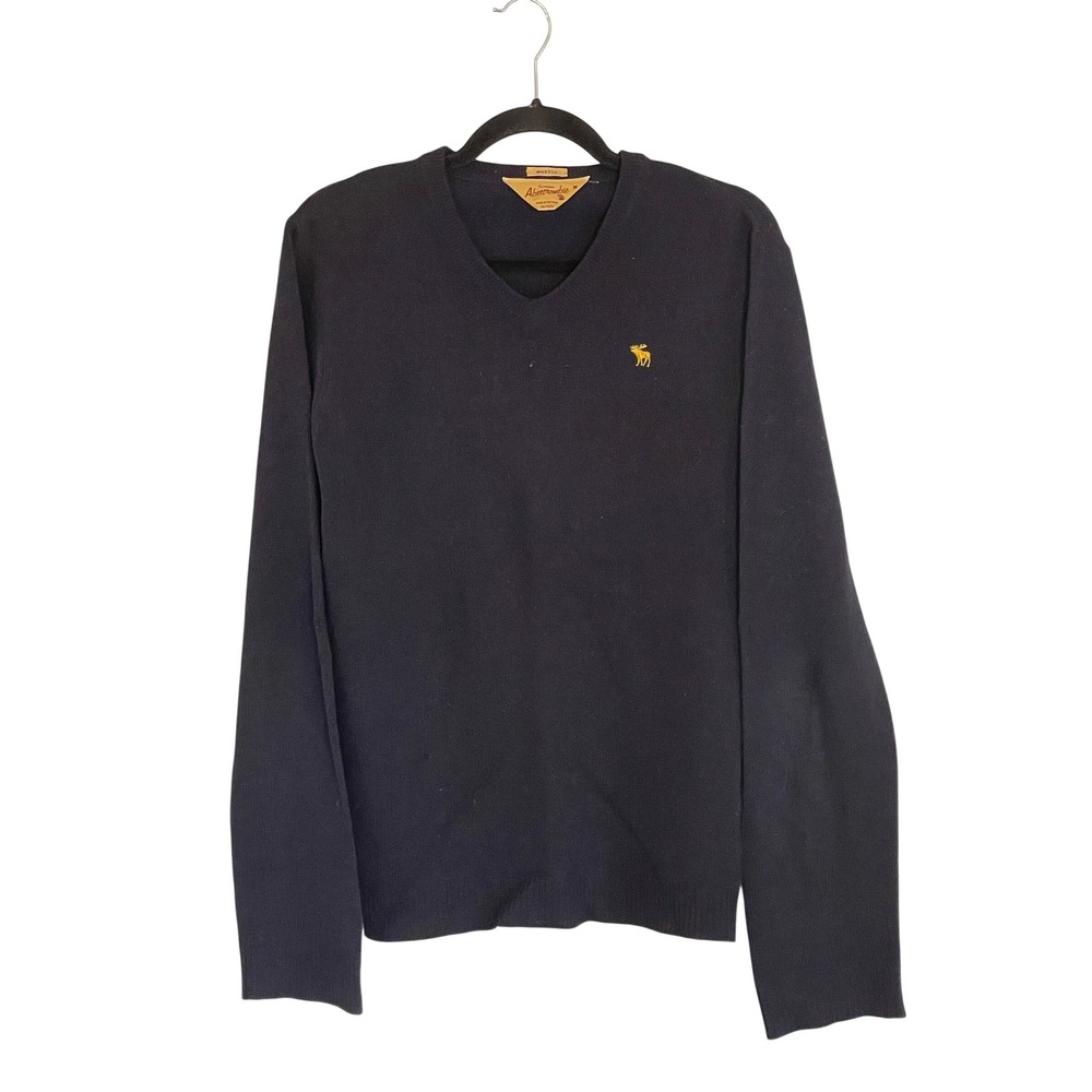 Vintage Abercrombie & Fitch Mens Muscle Fit V-Neck Sweater Navy Blue Sz M Moose